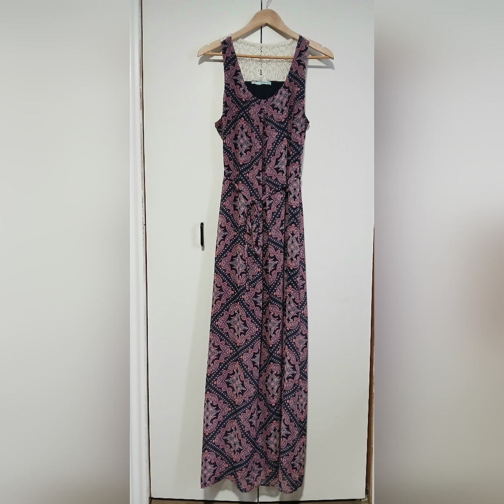 Maurice’s Boho Medallion Maxi Dress Sleeveless Crochet Detail Size Medium